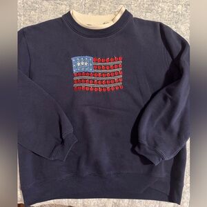 Vintage Classic Elements Navy Crewneck Sweater with Red & Blue Flag Embroidery